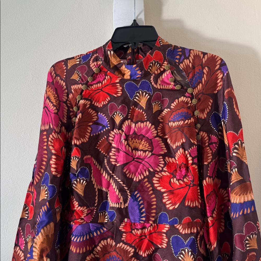 FARM Rio Floral Long Sleeve Dress - Red Brown Purple - Picture 9 of 12